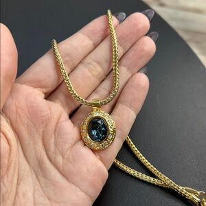 Roman Gold Necklace with Blue Glass Pendant